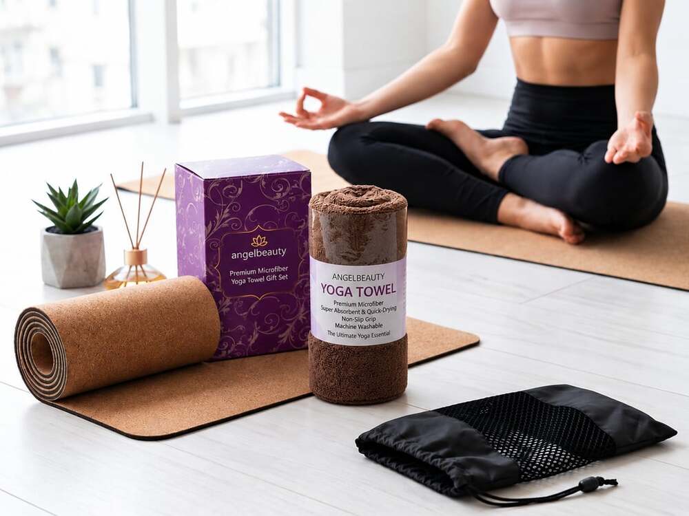 Angelbeauty Hot Yoga Towel with Carry Bag - Microfiber Non Slip Skidless